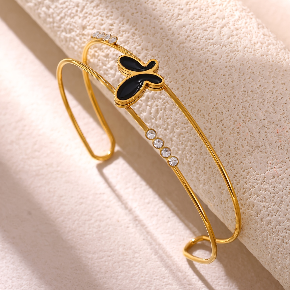 Women's Waterproof Stainless Steel Open Bangle with Butterfly Charm