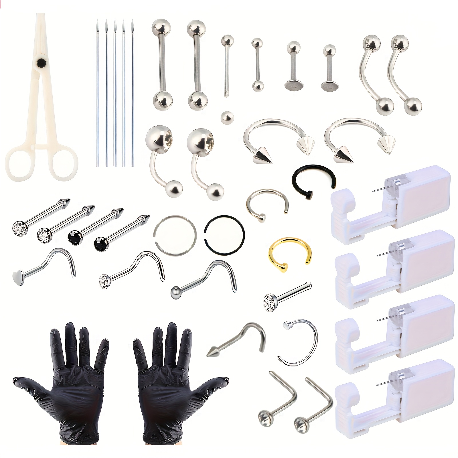 

1 Set Steel Ear Piercing Kit - Disposable Tool , , Gloves, And Cleaning For , , Tragus Piercing