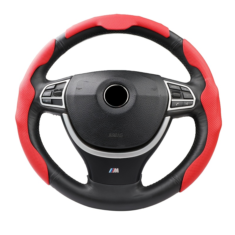 TEMU Universal Car Pu Pu Leather Steering Wheel Cover For Men And Women, , Anti-slip, Sweat-absorbent, Wear-resistant, Card Slot, Perforated, 3pcs