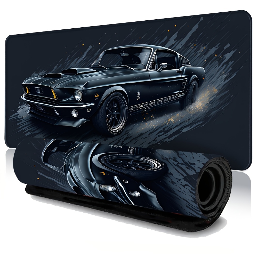 Large Muscle Car Gaming Mouse Pad with Non-Slip Rubber Base, Extended Desk Mat for Keyboard and Mouse, Vibrant Black & Orange Artwork, Perfect Gift for Car Enthusiasts, Gaming Desk Accessory, Gaming Desk Mat | Vibrant Desk Mat | Nonslip Rubber Mat, Mouse Pads for Desk