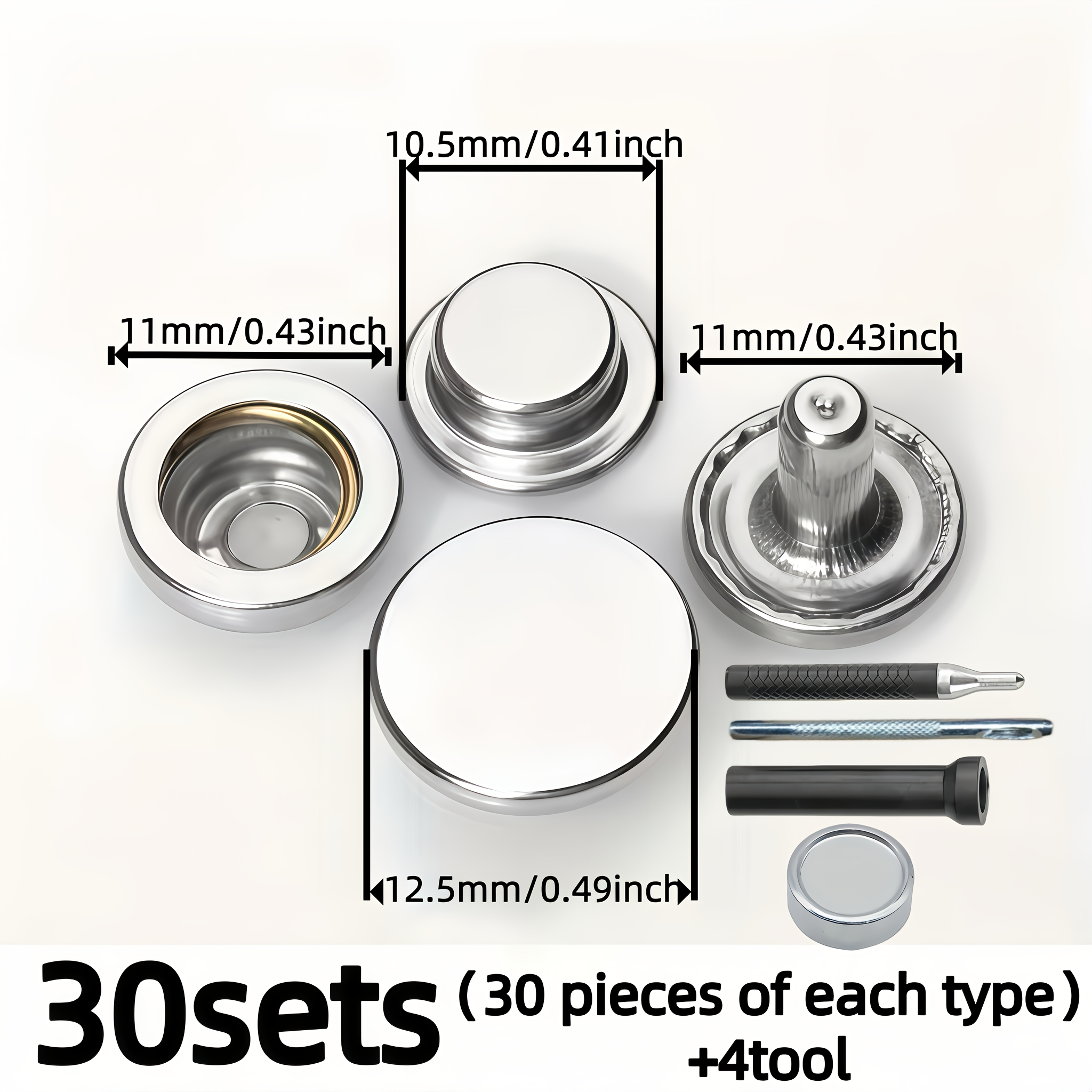 TEMU 30 Sets de Botones a Presión de Acero Inoxidable de 12.5 mm - Herramientas de Instalación , Adecuados para Zapatos, Ropa, Bolsos de Cuero y