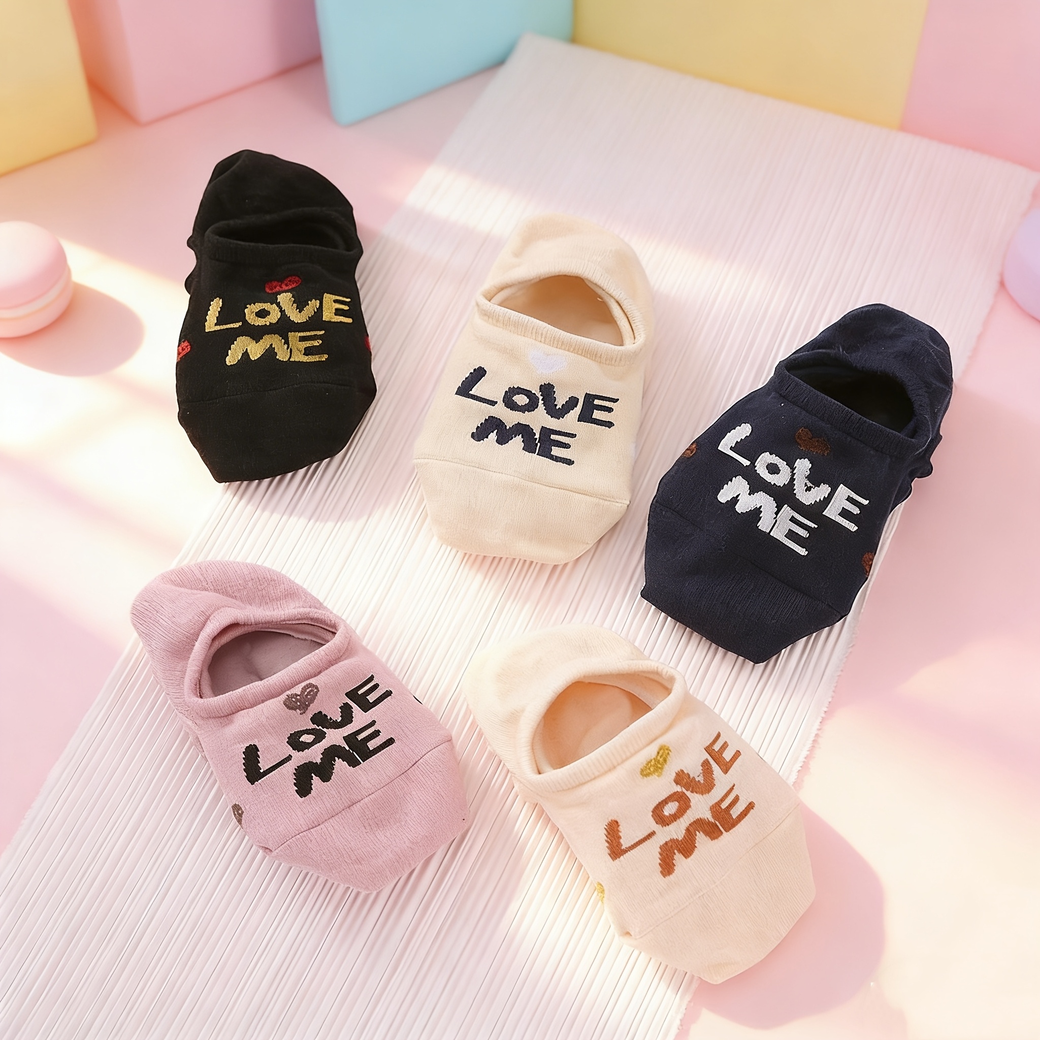TEMU 5 Pairs Women's Invisible Socks, Silicone Non-slip Boat Socks, Summer Thin Breathable Casual Socks For Sneakers, Ultra-thin Low-cut Socks For