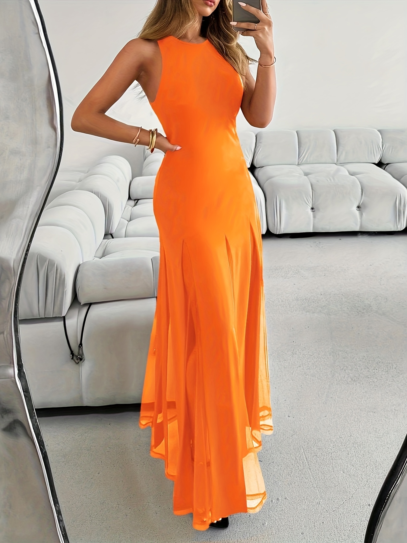 sexy birthday dresses Women Party Club Outfits Silver Sexy Solid Patchwork O Neck Sleeveless Two Piece Dress Sets(M) main image 0