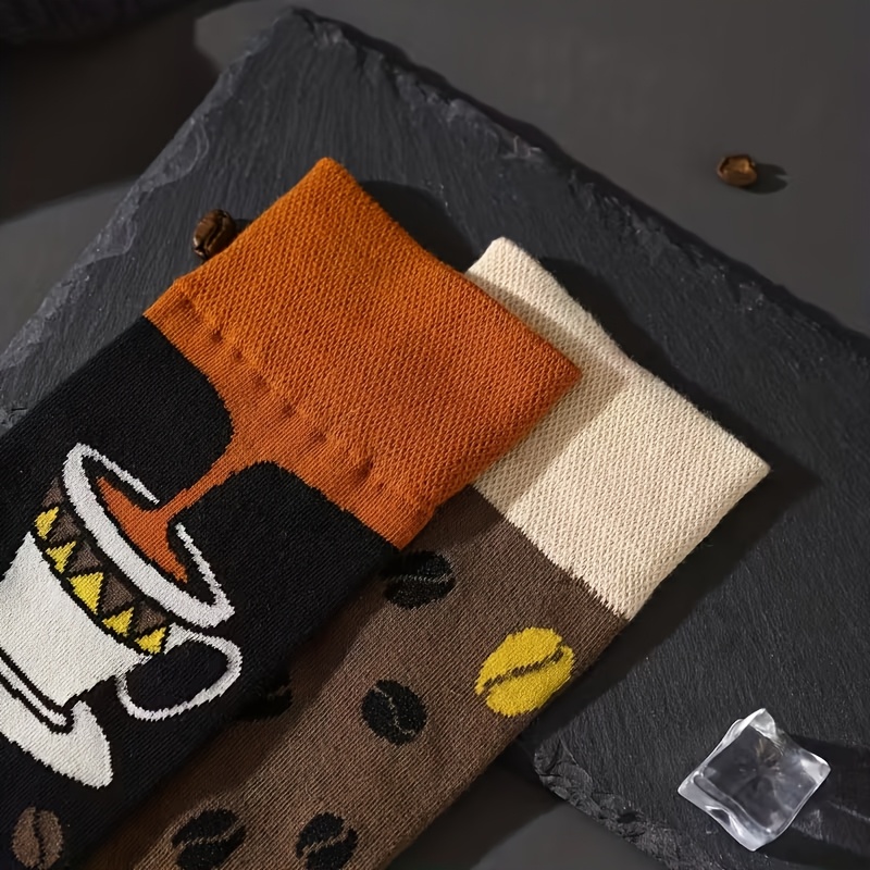 TEMU 1 Pair Men's Mid-calf Socks, Coffee Theme Style , Ab Asymmetrical Design Mid-calf Socks, Creative Fashion Individual High Aesthetic Men's Socks,
