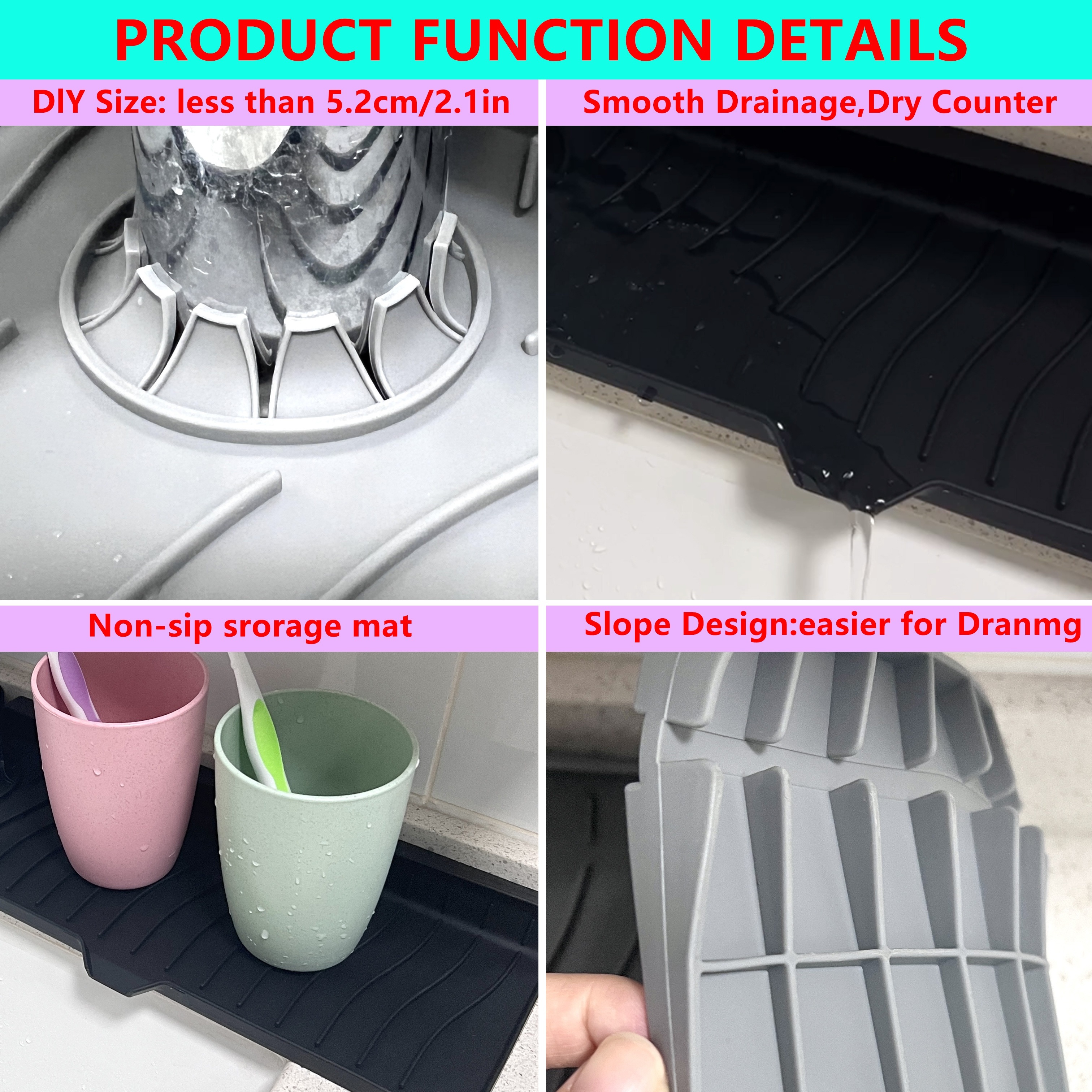 silicone faucet drain pad for kitchen sink 1pc anti splash water catcher mat non slip countertop protector soap cup rest flexible silicone sink faucet drying mat details 0