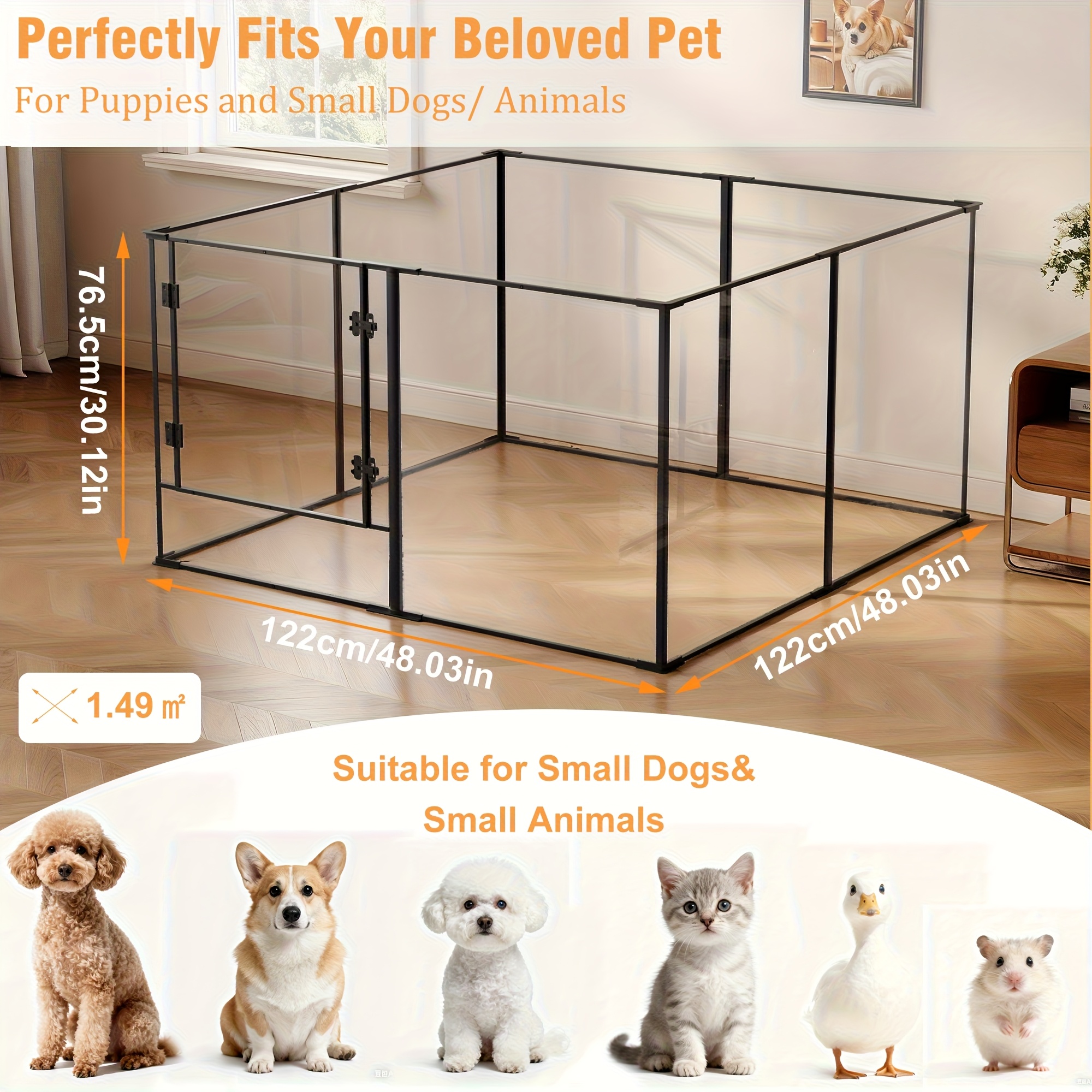 Image of Bingopaw Acrylic Dog Playground 8pcs Large Pet Whelping Pen Box Indoor Use Dogs Guinea Pigs 76.5/61cm Height 122x122cm Plexiglass Fence Expandable With Door Indoor Pet Enclosure