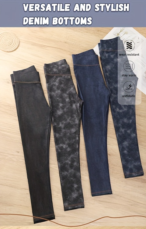 Girls Classic Imitation Denim Print Leggings Gift Outdoor - Temu