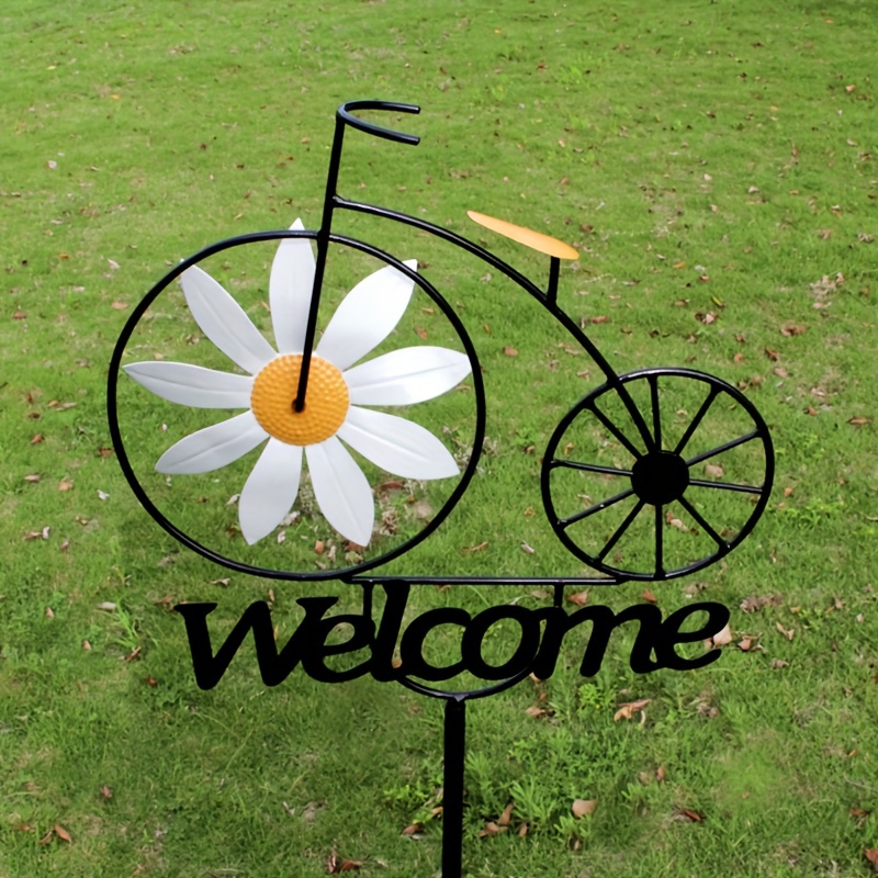 

1pc Metal Windmill Bicycle Iron Ground Stake, Garden Welcome Brand Windmill Insert Decoration, Garden Decoration, Art Windmill Vane, Rotating Windmill Doll Ground Outdoor Decoration