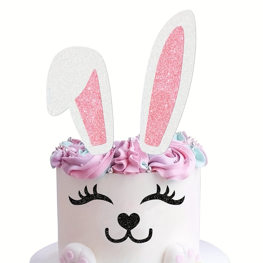 

5pcs Easter Bunny Ears & Eyelashes Cake Toppers - Birthday, Wedding, Shower & Bridal Parties - No Power Needed, Featherless