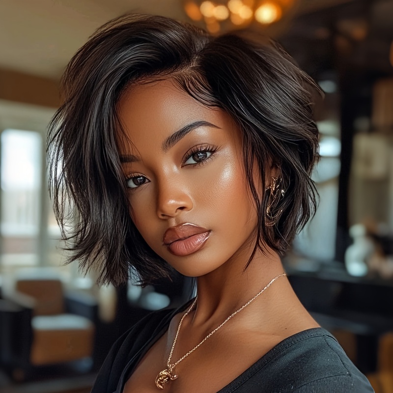 TEMU Short Black Hair Wig Short Hairstyles Wigs With Bangs Women Synthetic Wigs For Women Short Hair Wigs For Halloween, Christmas Party, Music Festival