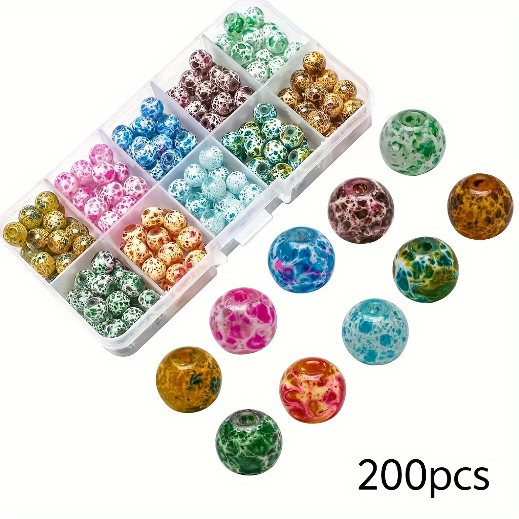 E-shop 8mm 200 Stück Eisblumen-Glasperlen, 10-Fach-Box für Weihnachts- und Thanksgiving-Schmuckherstellung, Armband-Halskette DIY-Zubehör