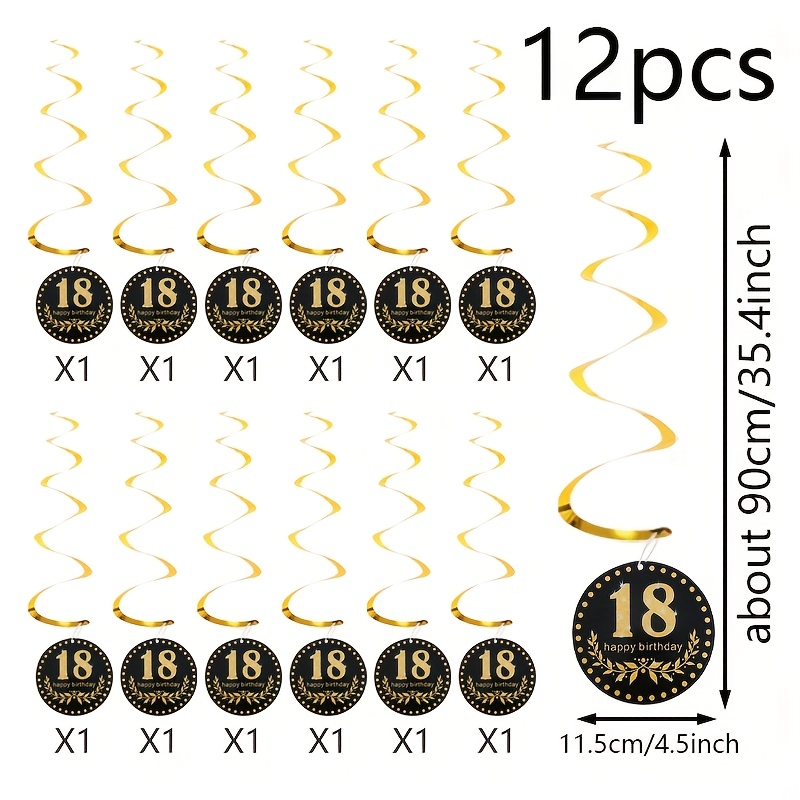 Image of 12pcs 18th Birthday Spiral Tinsel, Birthday Party Decoration Spiral Hanging Ornaments, Suitable For Birthday Holiday Activity Party Theme Atmosphere Decoration