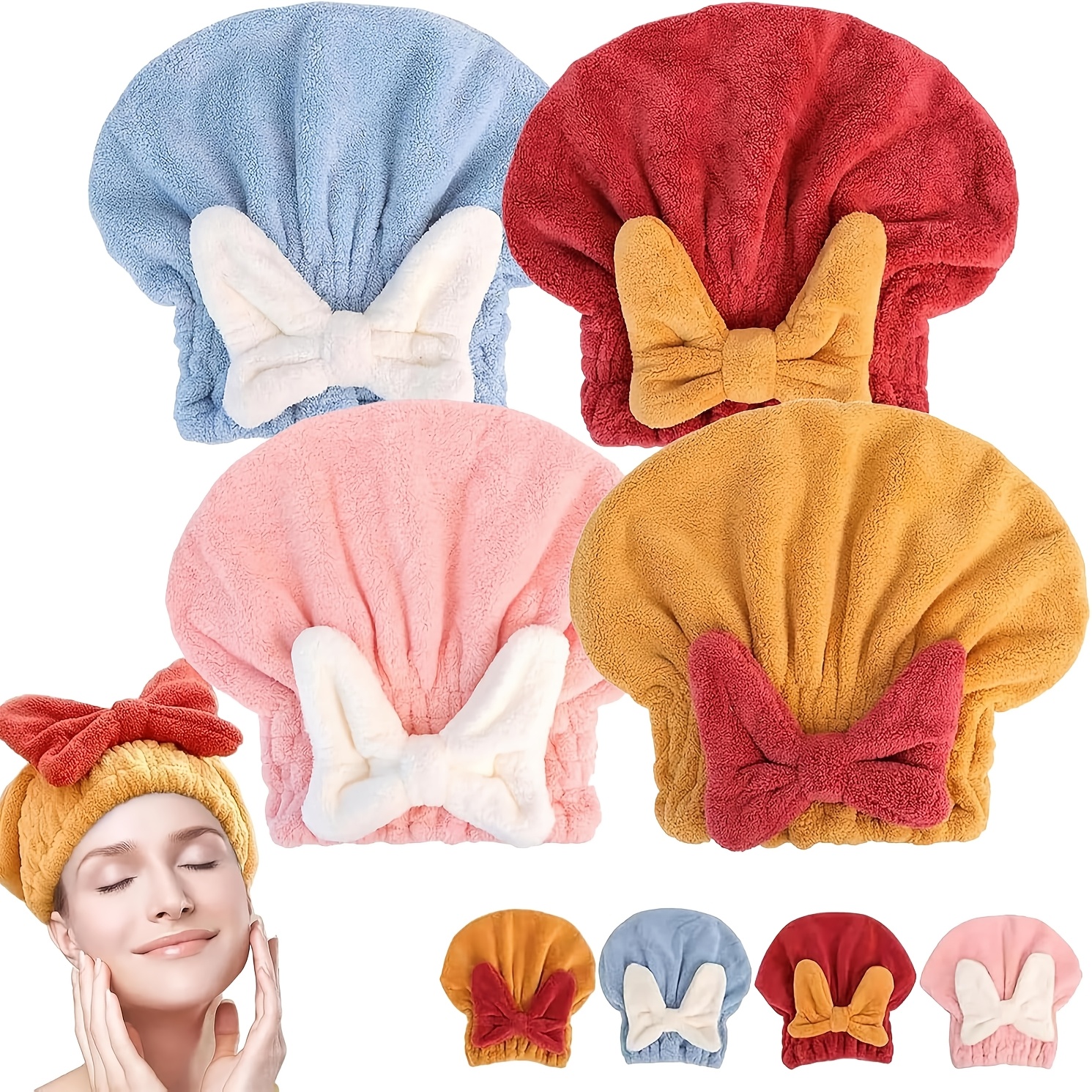 

New Hair Towel Wrap For Wet Hair, 2 Packs Hair Dry Quickly And (4 Set)