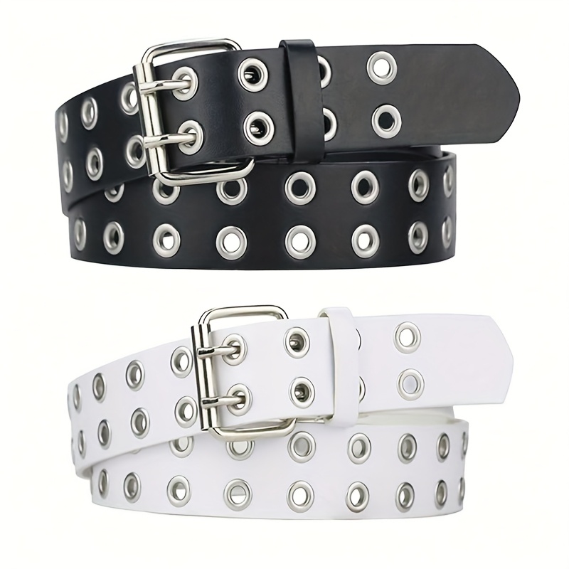 TEMU Lot de 2 ceintures unisexes style punk, ceinture œillets, ceinture d'étudiant tendance et polyvalente pour les quotidiens