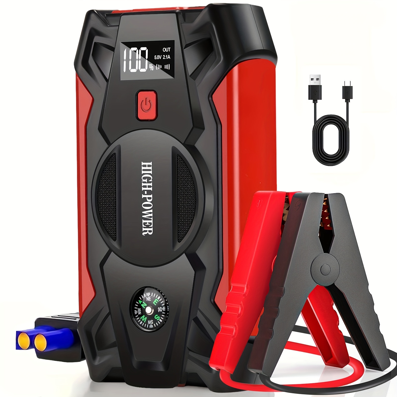TEMU Démarreur de voiture portable 7000A & Démarreur de voiture 7000A avec compresseur d'air, chargeur de batterie de voiture, démarreur de voiture