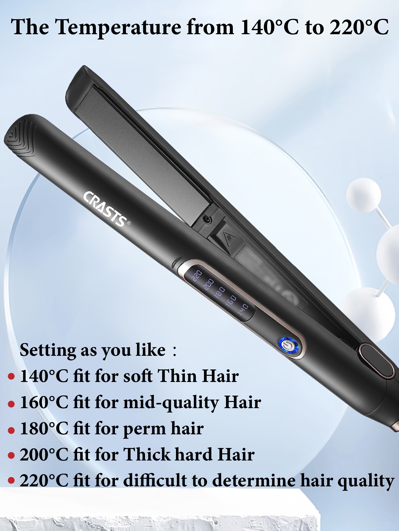 CRASTS Professionele Stijltang & Krultang met Temperatuurregeling - Plaat Geschikt voor Stijlen, Krullen, Volume & Golven - voor / (s)