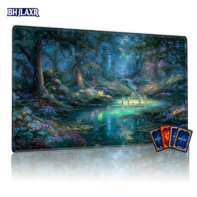 TEMU A Tcg Game Mat Featuring The Forest Starlight Lakeside Elf Ball Pattern, 14×24 Inches | Non-slip And Washable | Double-stitched Reinforcement |