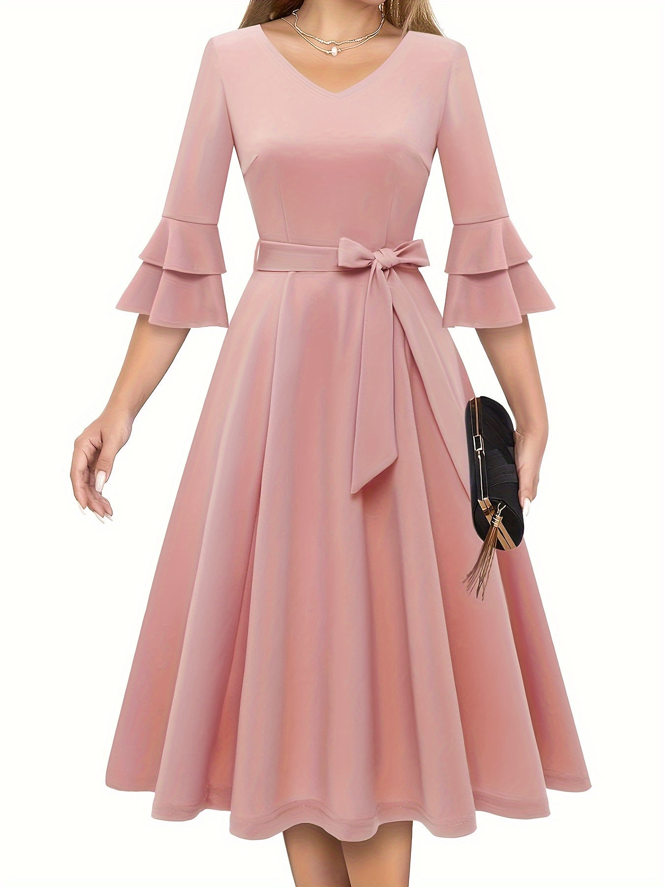 vestido cóctel mujer elegante campana cuello Temu Chile