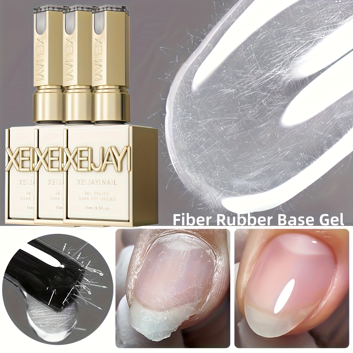 Image of Xeijayi Photo Frame Bottle Fiber Gel 3pcs --- New Nail Art Functional Gel, Fiber Gel For Nail Extension, Repairing Damaged Nails, Filling Nail , Long-lasting Reinforcement For , Resistant To Breakage