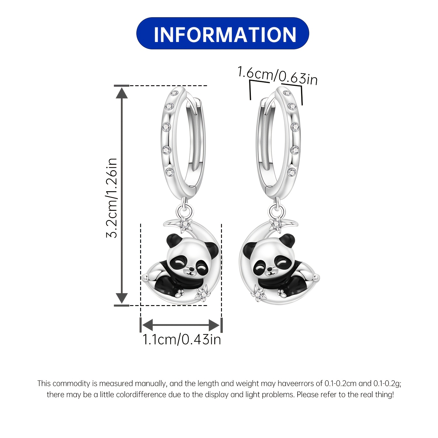 Women's 925 Silver Plated Panda Earrings, Cute Gift for Her