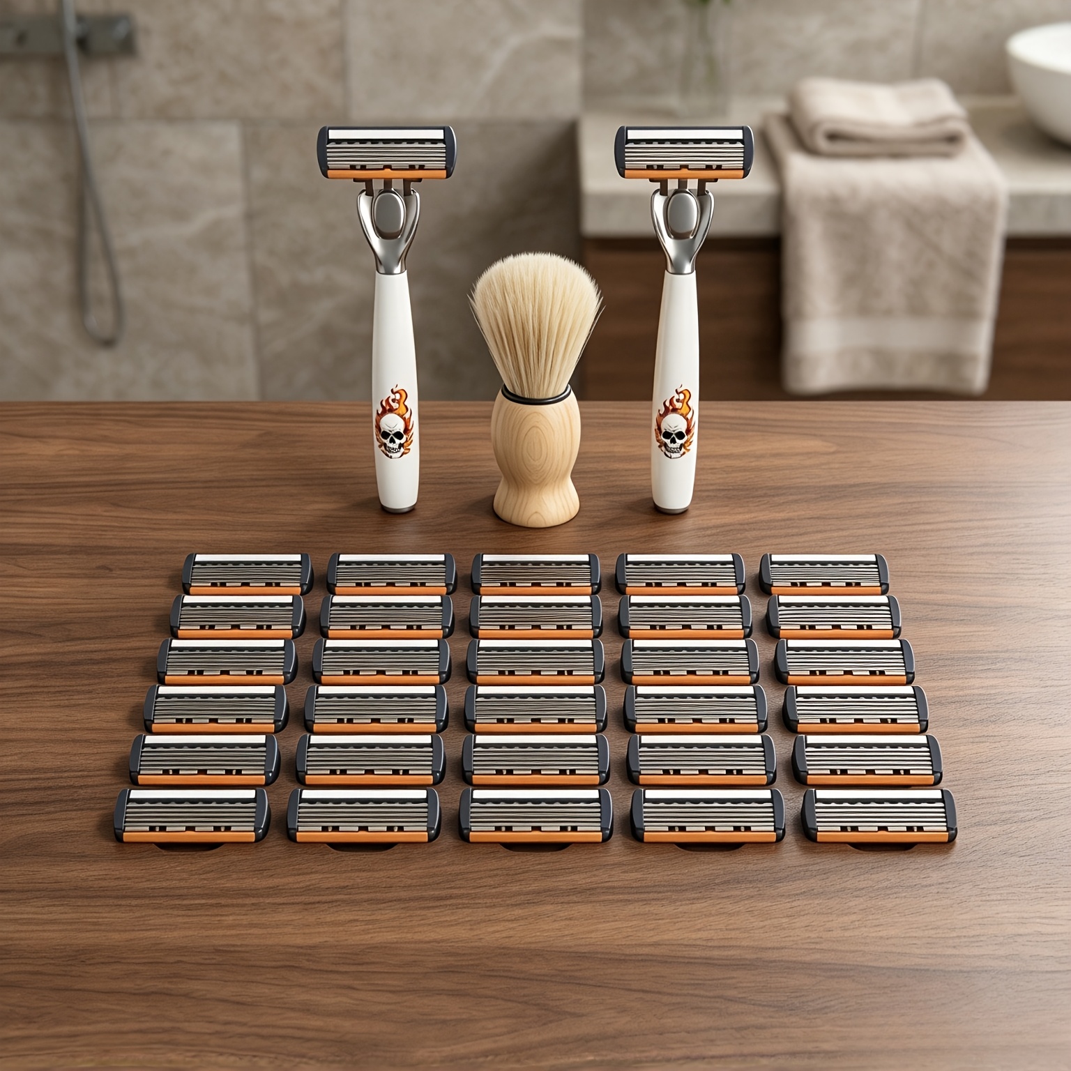 TEMU Premium Trendy Men's Manual Shaver Set (with Free Beard Brush) - Ultra-sharp 6-blade Razor, Smooth And Precise Shaving, Contour-fitting Design,