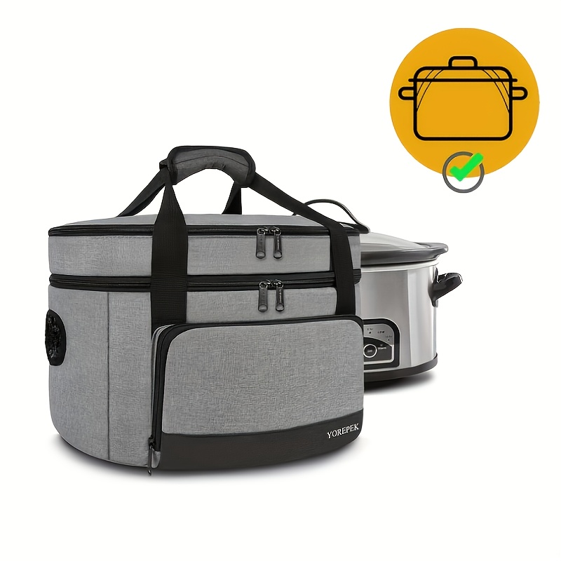 

Insulated 2-layer Slow Cooker Carrier For 6, 7, 8 Quart Crock-pot - Gray Polyester Travel Bag With Bottom Pad, Straps, And Side Handles - Ideal For Family , Potlucks, And Holiday Meals