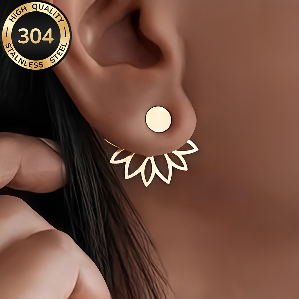 TEMU Hypoallergenic High Quality Stainless Steel Golden Stud Earrings, Anti-fade, Simple And Elegant, Fashionable Women's Earrings For Daily Wear Or
