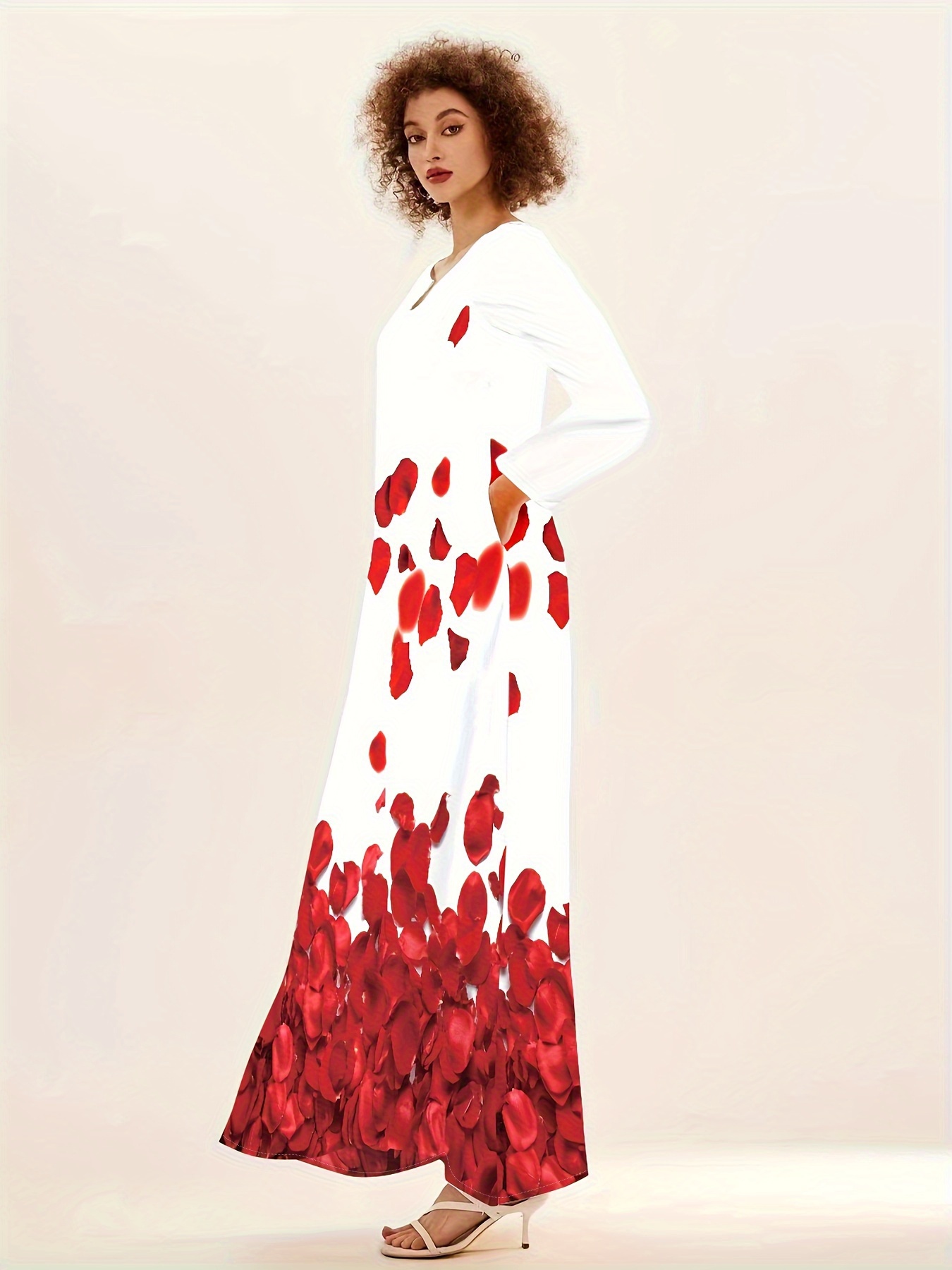 bohemian elegant vintage print dress v neck long sleeve - Temu Italy