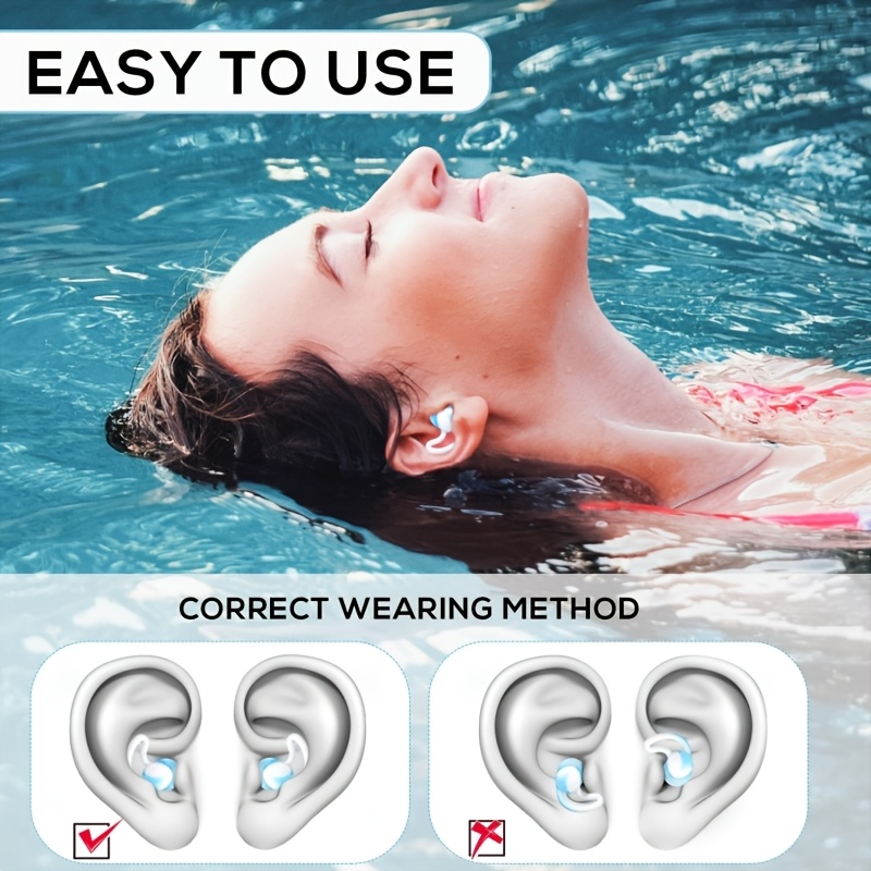 Reusable Swimming Earplugs, 4pcs Comfortable Fit for Sleep & Snoring Blocking
