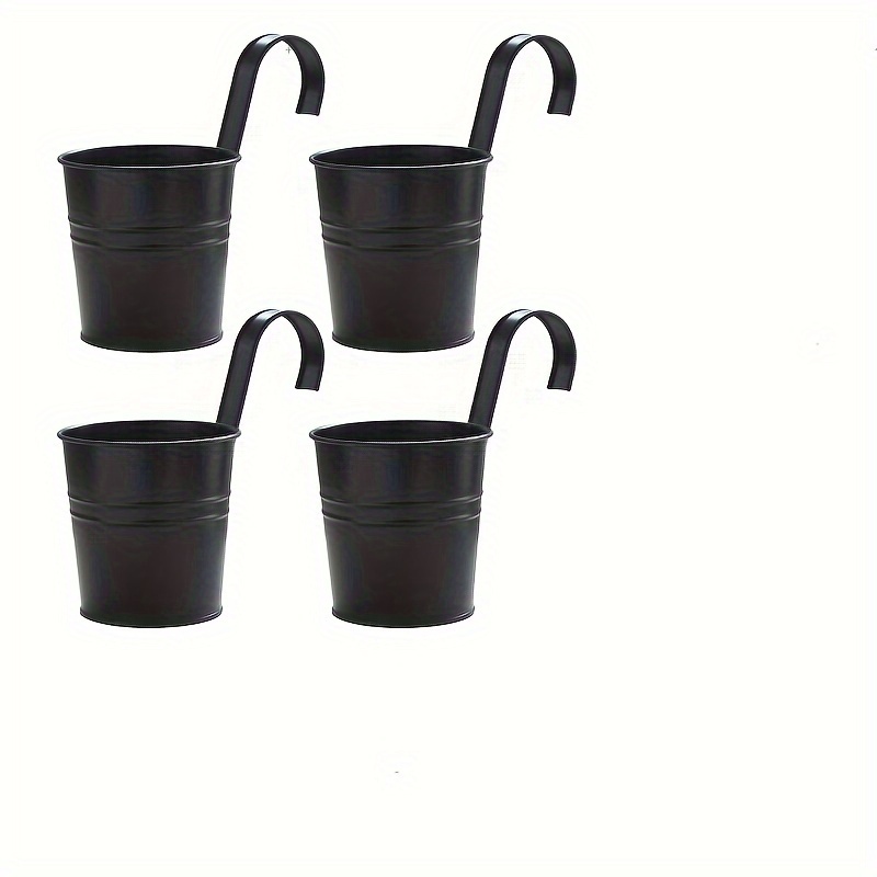 

Rustic Iron Hanging Planter Pots With Hooks - Set Of 4, Black Metal Bucket Flower Pots With Drainage Hole For , Indoor & Outdoor Use, Patterned With Irregular Shape And Multiple Components