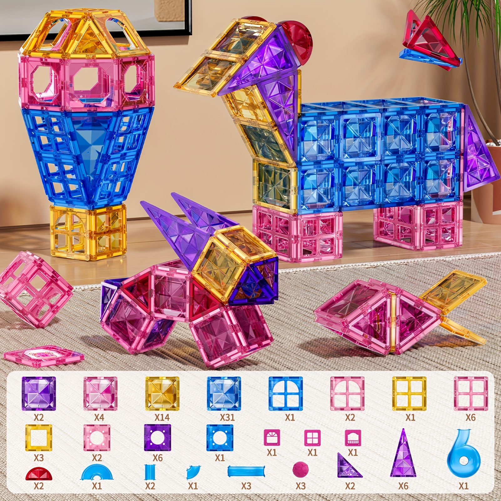 TEMU Ensemble Deluxe de 97 Blocs de Construction Magnétiques de 3D, Conçu pour de 3 à 8 Ans, Parfait pour l'Apprentissage STEM et le Jeu Sensoriel,