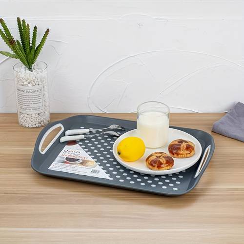 1pc of non slip rectangular plastic serving tray with anti slip surface and handles