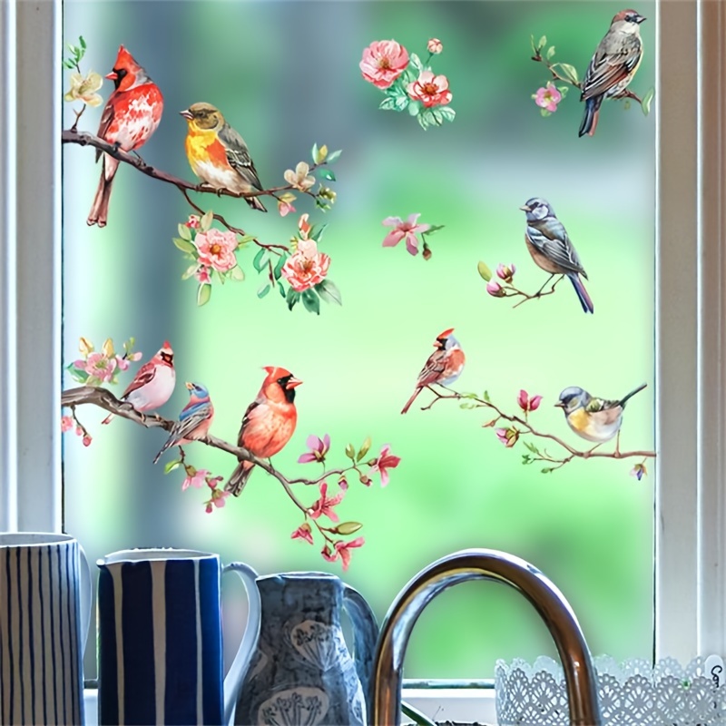 

Birds And Flowers Branch Window Clings, Pvc Self-adhesive Decorative Decals, Floral And Bird Patterns, Single Use, With For Glass, Metal, Ceramic , For Room, Suitable For 14+