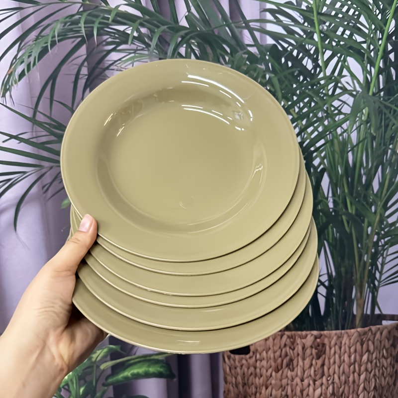 TEMU 1/6/12pcs High Quality Plastic Plates Elegant Looking /mocha Color Plates [23cm] Reusable Round Dippened Dinnerware Plates, Plates Dinnerware