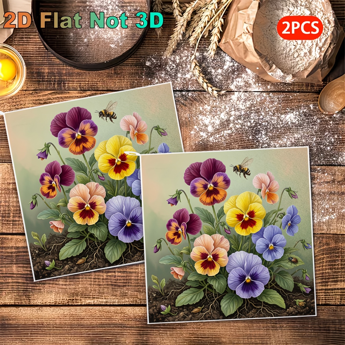 TEMU 2pcs 2pcs Pansy Flower Face Towels Suitable For Kitchen, Bath & Dishwashing - Soft Microfiber Square Towel Suitable For Face Washing,