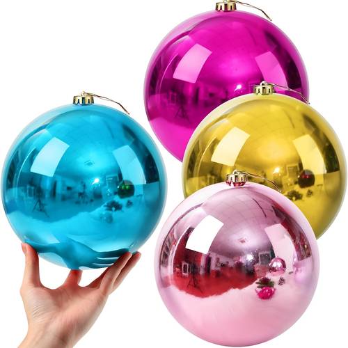 4pcs spring summer large multicolor plastic ball ornaments 1pc each of blue magenta pink diameter 15cm with hanging rope colorful featherless durable plastic suitable for garden tree wreath door frame vine indoor outdoor