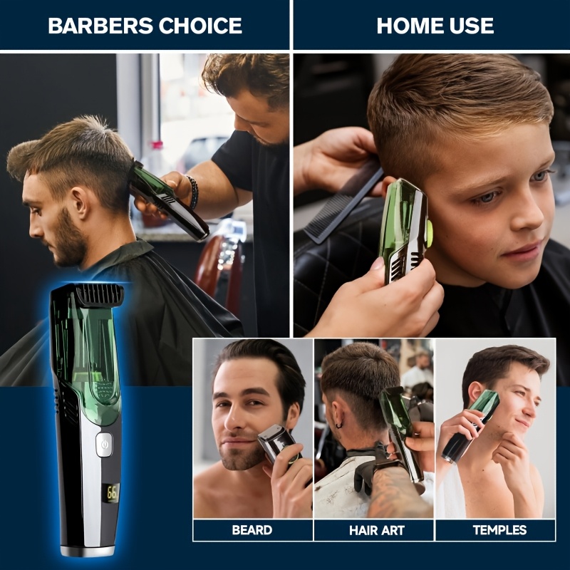 usb rechargeable mens vacuum beard trimmer with led display green black adjustable length comb 1 20mm 800mah lithium battery cleaning reminder travel lock ideal christmas gift details 6