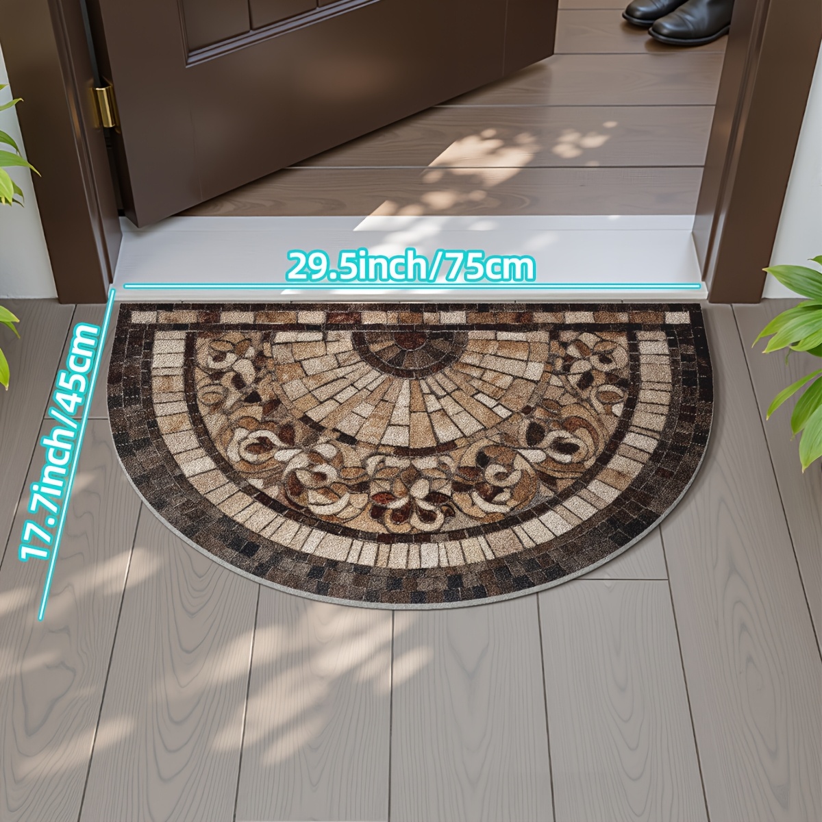 TEMU A Half-round Door Mat Made Of +850g/m² Velvet With A Non-slip Dotted Plastic Bottom, Suitable For Front Doors, Back Doors, And Patios. This