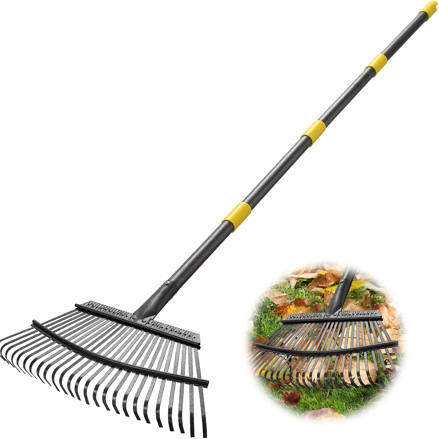 

Heavy-duty 79" Garden Leaf Rake With Adjustable Handle - 18" Wide, Steel For Shrubs & Lawn , Pine Needles, Grass & Garbage