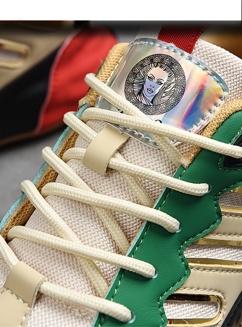 Tenis casuales bajos unisex Dulshaeruo KAAHOO - Ligeros y transpirables de malla y sintético, combinación de colores verde vibrante/rojo/beige/negro, punta redonda cómoda y suela de goma acolchada para caminar, trotar y atuendo casual en primavera/verano, zapatos cómodos, diseño deportivo, construcción duradera, calzado con cordones, moda urbana, forro de tela, calzado versátil, estilo de vida activo