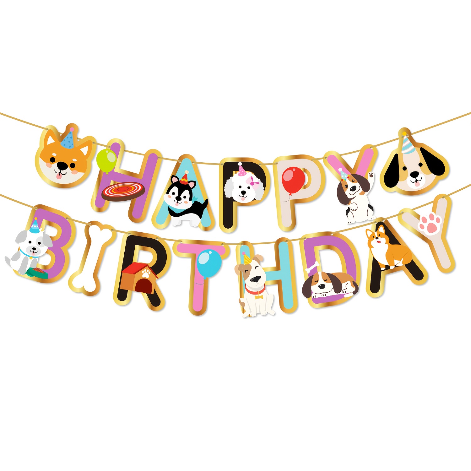 Image of Hot Foil Puppy Birthday Party Paper Bunting Banner, Party Decorations, Garden Party, Foil Accents, Themed Party, Paper Banner, , Hanging Decoration, Celebration Banner, Birthday, Pet Lovers