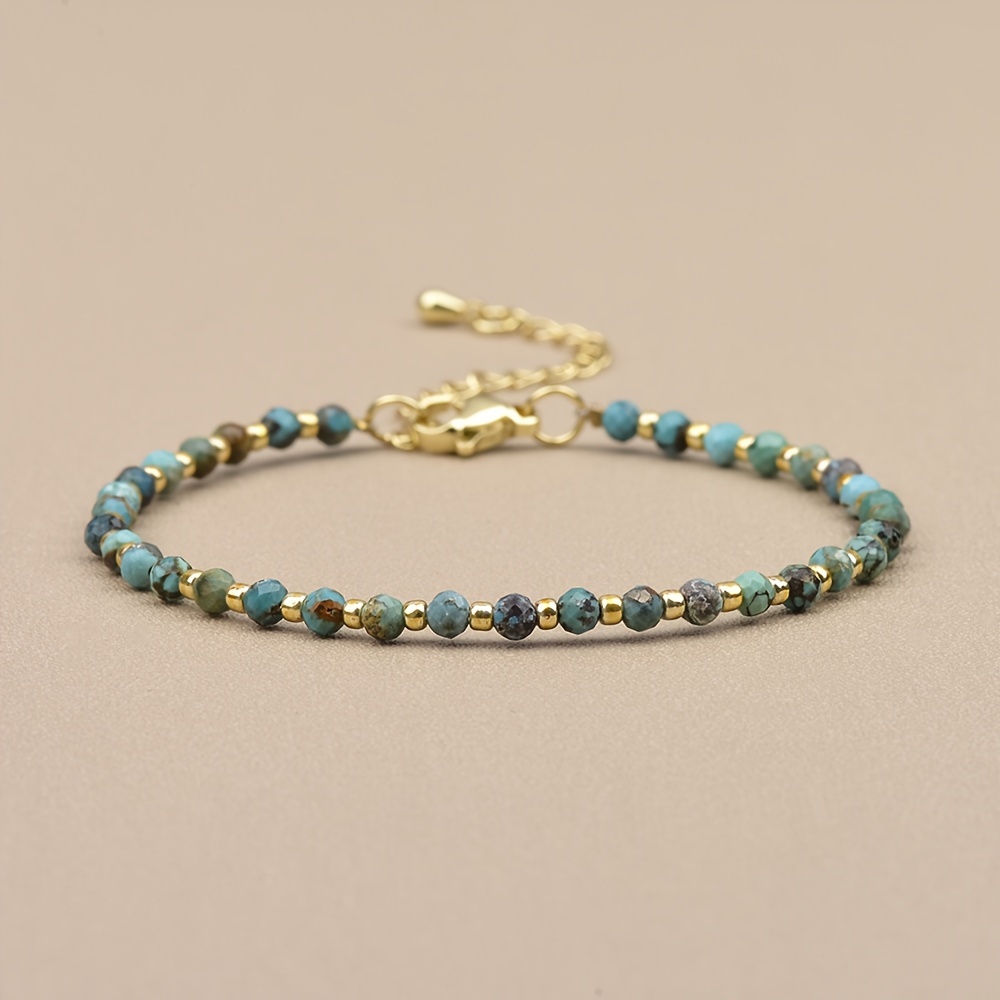 

Elegant 3mm Green Turquoise Beaded Bracelet With Lobster Clasp, Adjustable Length - Wear Or As A Day Gift