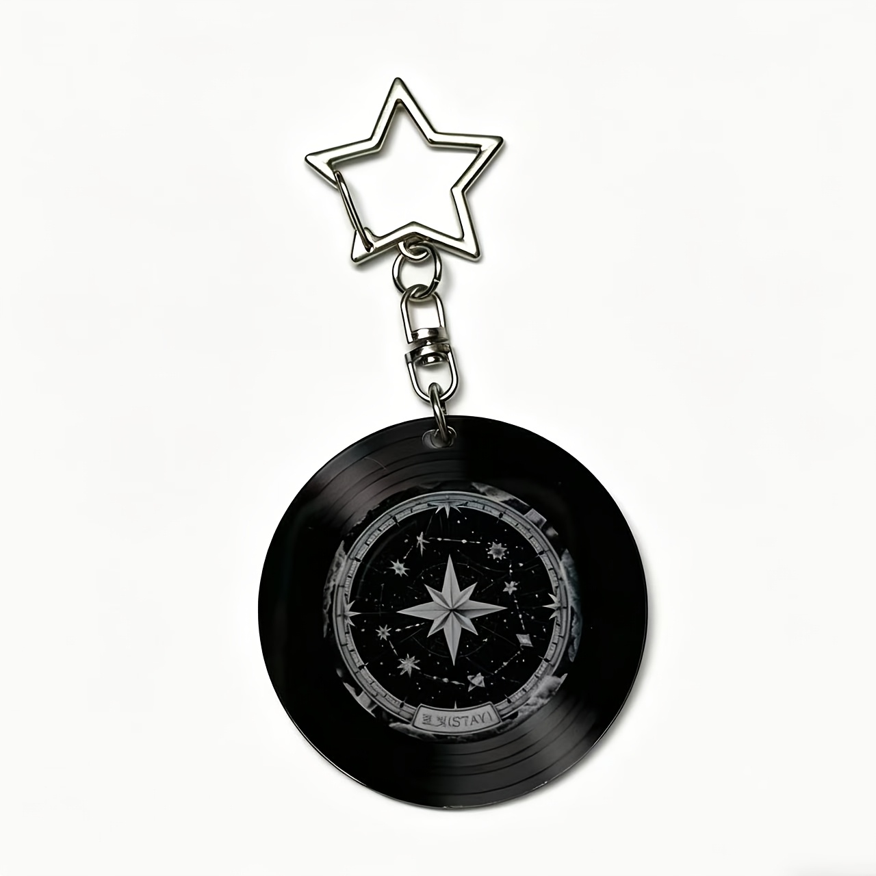 TEMU 2d Flat 1pc - Black Vinyl Record Star-shaped Keychain, Retro Zodiac Theme Acrylic Key Ring, With , Suitable For Backpacks, Handbags, And Keys.