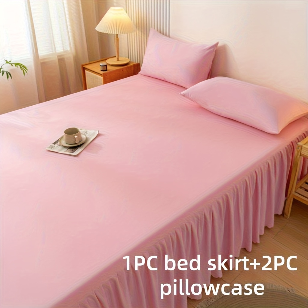 TEMU 1pc Bed Skirt And 2pcs Pillowcases Luxury Bedding, Soft And Comfortable, Good , Romantic Bed Skirt Design, Fashionable Atmosphere, Machine