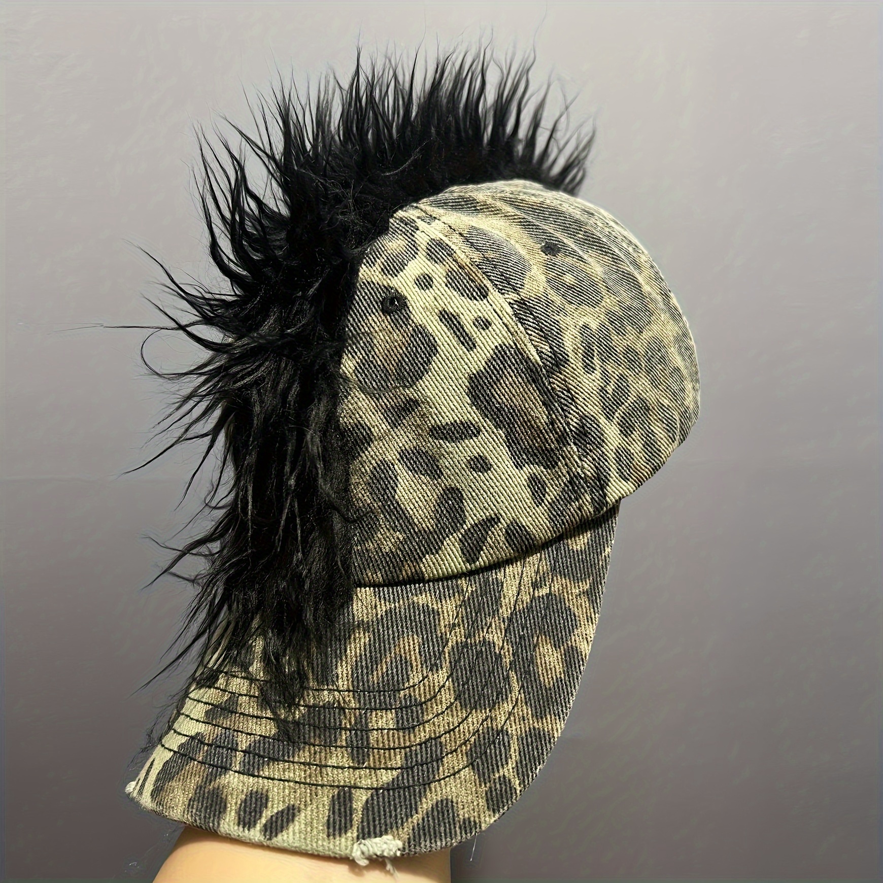 Image of Fashion Individual Leopard Print Washed Baseball Cap Hip-hop Rock Nightclub Wear Unisex Baseball Cap