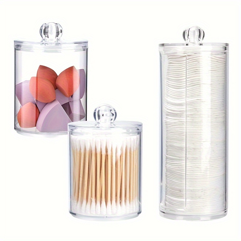 

3 Pcs Cotton Pad Holder, Bathroom Makeup Organizers Containers For Cotton Ball/cotton Swab/cotton Round Pads/floss/hair Ties Canister Vanity Storage Jars Dispenser Holder With Lid