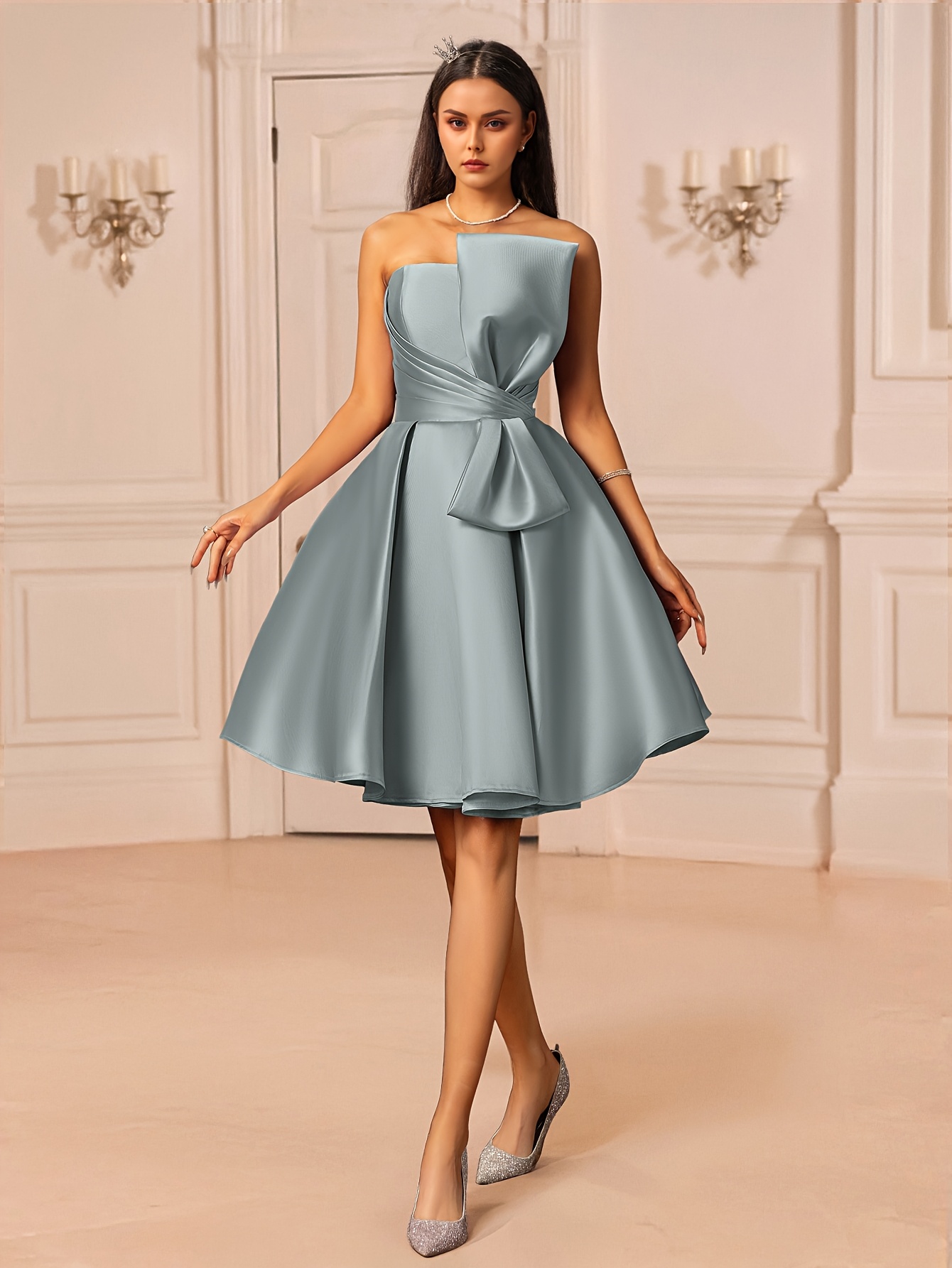 chinese dress ladies Short Sleeve Knee-Length Semi-Formal Dress 8774 Emerald / XSmall main image 1