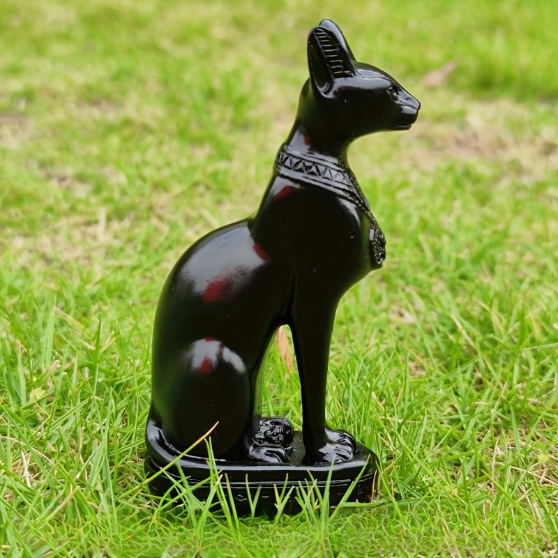 Atyhao Ägyptische Katzenstatue – Harz, Handbemalt, Verschiedene Größen (ca. 22-34,5 Cm), Schwarz-gold