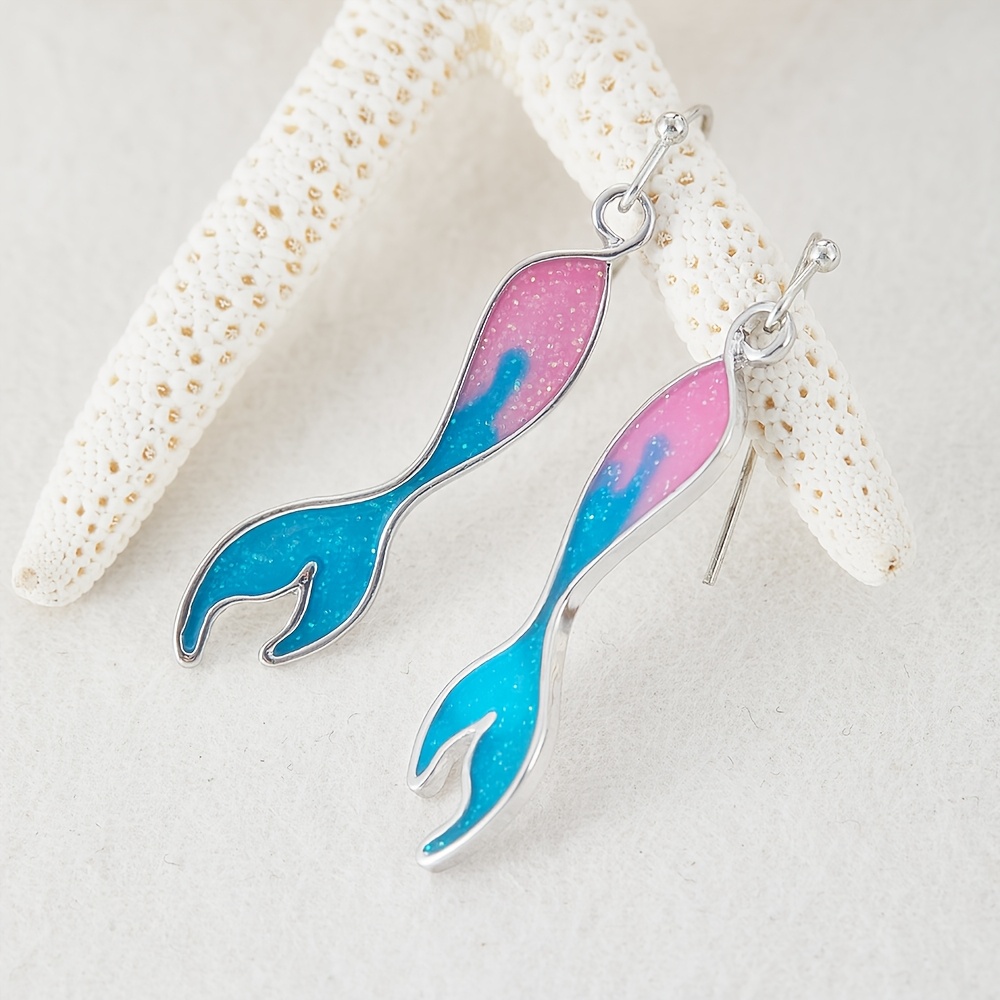TEMU 1pair Cute Colorful Mermaid Fish Tail Drop Earrings Ear Hook Birthday Party Gift Fashion Jewelry