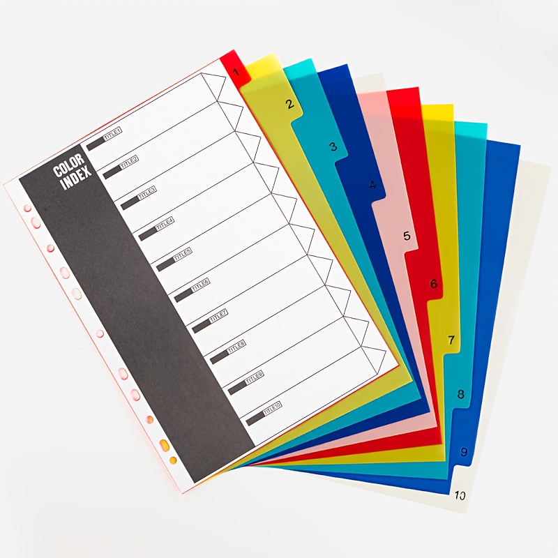 10 Sheets A4 Plastic Dividers, With Colored Labels And Numbering, Document Organization Tool, Suitable For Standard Ring Binders